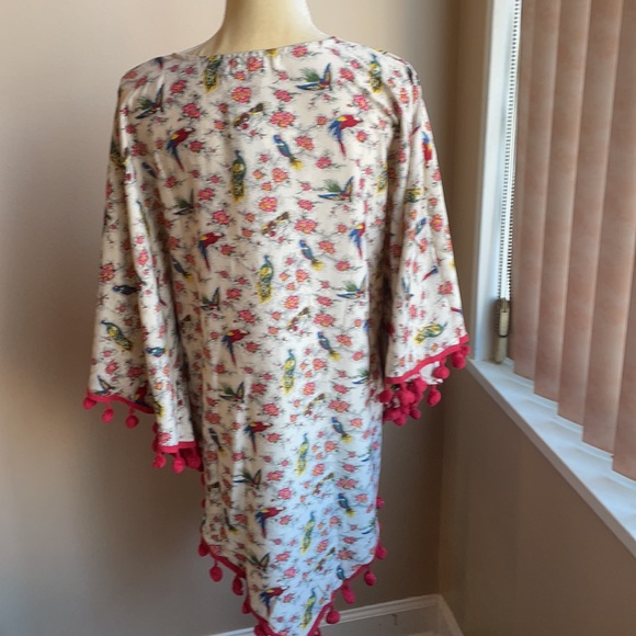 America & Beyond womens Swimsuit Coverup sz s/M Parakeet Peacock Floral Print - Picture 5 of 6